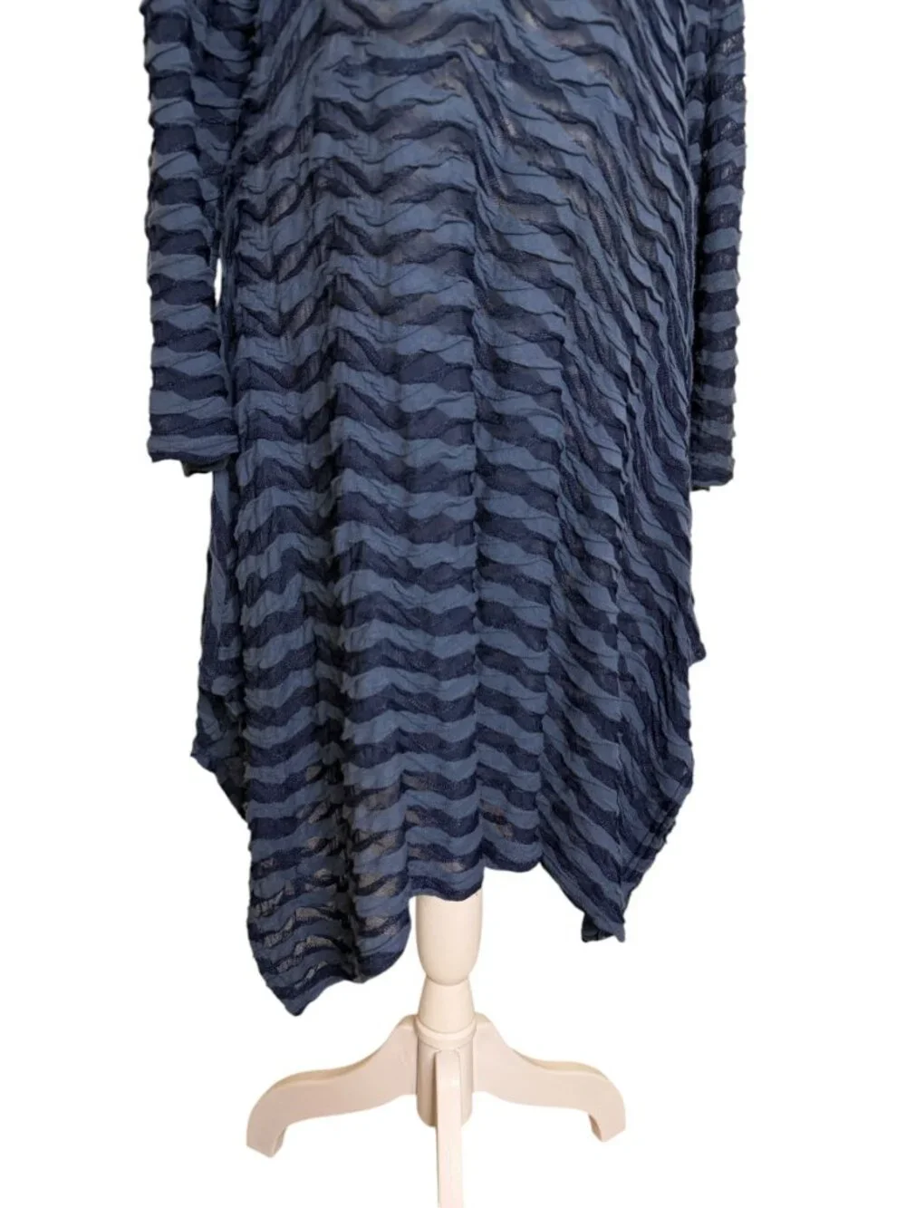 Cut Loose Mesh Knit Dress Sheer Stripe Asymmetrical Navy Blue M - Picture 3 of 5